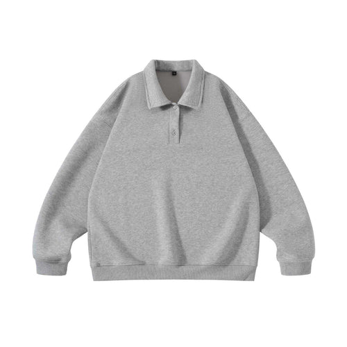 Unisex Oversize-Henley-Polo-Sweatshirt mit Kentkragen, Raglanärmeln und Rippbündchen Echoarchiv