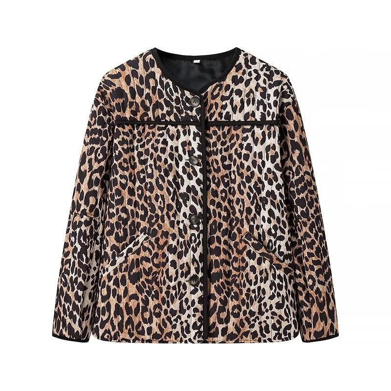 Damen Kurzjacke mit Leo‑Alloverprint, Rundhalsausschnitt und kontrastierender Paspel Echo Archiv