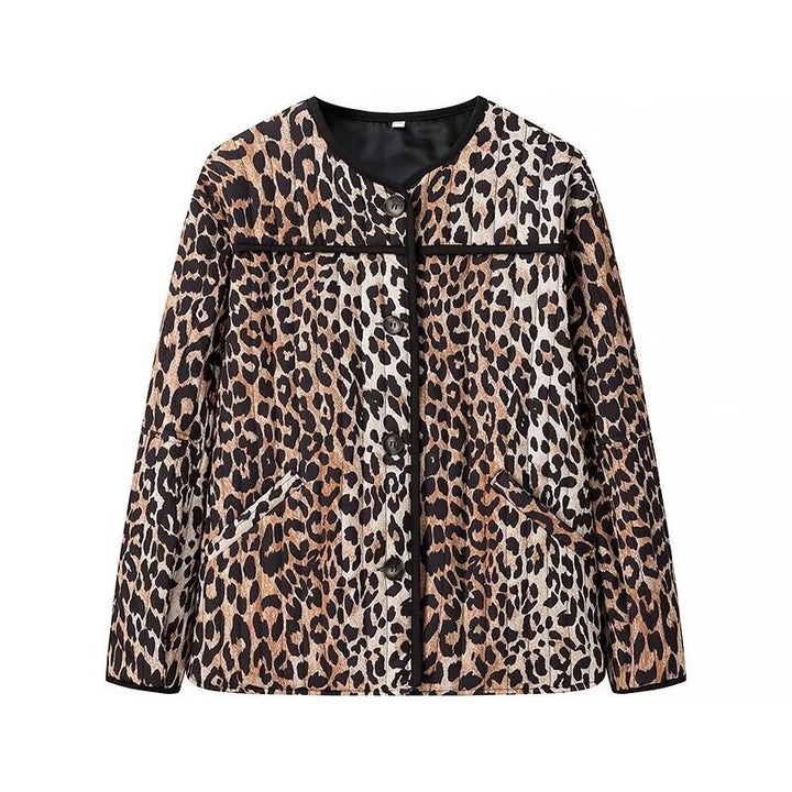 Damen Kurzjacke mit Leo‑Alloverprint, Rundhalsausschnitt und kontrastierender Paspel Echo Archiv