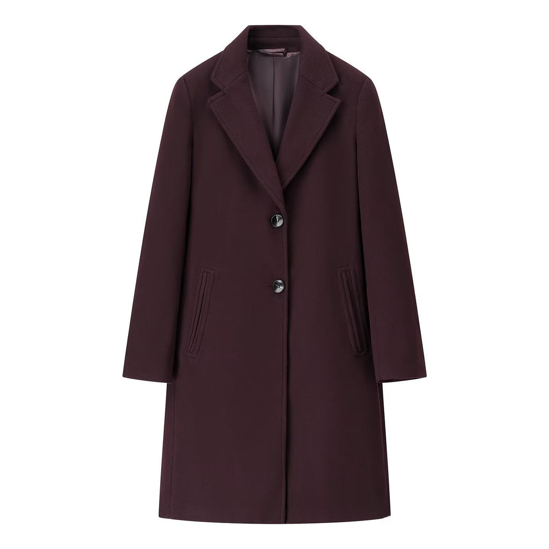 Damen Eleganter Longline-Wollmixmantel mit Reverskragen und Leistentaschen Echo Archiv
