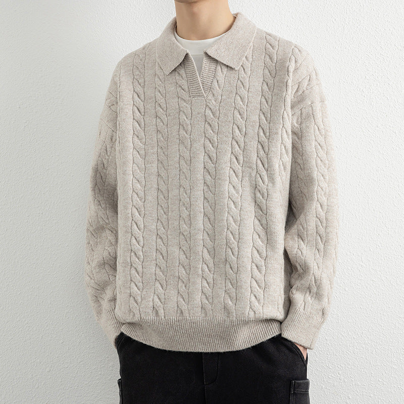 Herren Strickpullover mit Nautical Cable-Muster und klassischem Kragen Echoarchiv