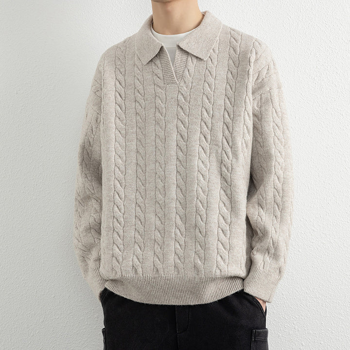 Herren Strickpullover mit Nautical Cable-Muster und klassischem Kragen Echoarchiv