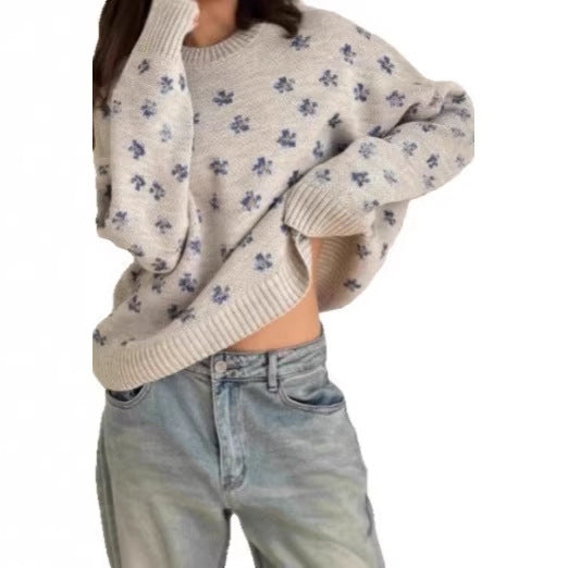 Damen Modischer Pullover mit floralen Mustern – Mavelle