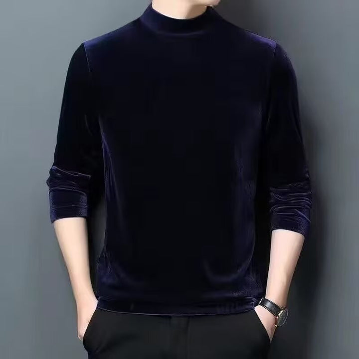 Herren Feiner Samt-Halbrollkragenpullover Slim-Fit Echoarchiv