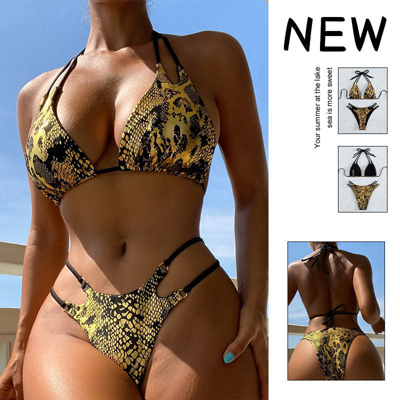Damen Triangel-Bikini mit modischem Schlangenprint und eleganten Bindebändern Echo Archiv