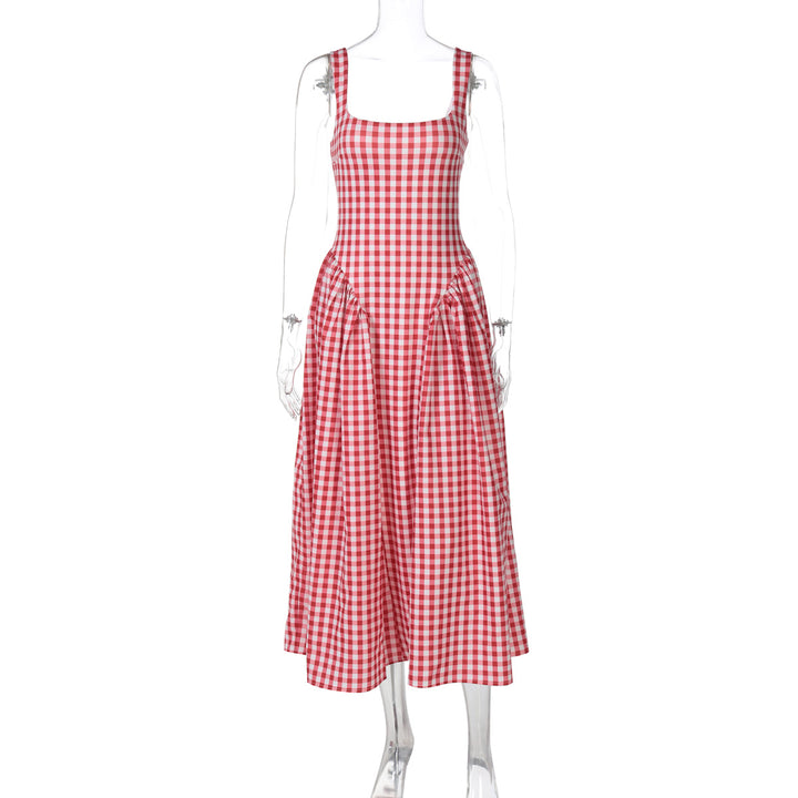 Damen Sommerliches Maxikleid mit Karo-Design und seitlichen Raffungselementen Echo Archiv