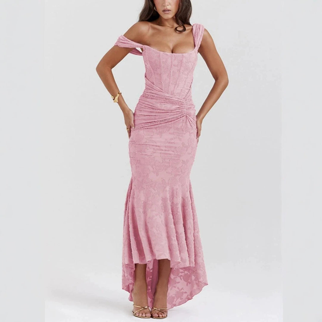 Damen nan eng anliegendes Korsett-Abendkleid mit integrierten Stäbchen, geraffter Wickelpassform und floraler Jacquardstruktur Echo Archiv