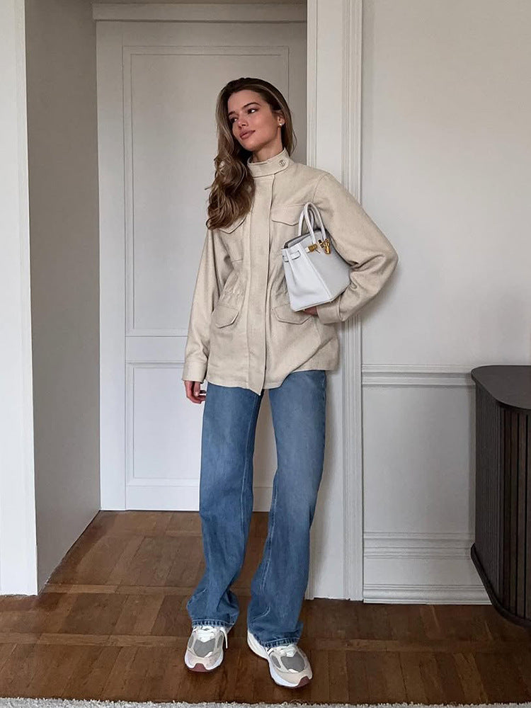 Damen Oversize Fieldjacke aus Wollmix mit Stehkragen und aufgesetzten Pattentaschen Echoarchiv