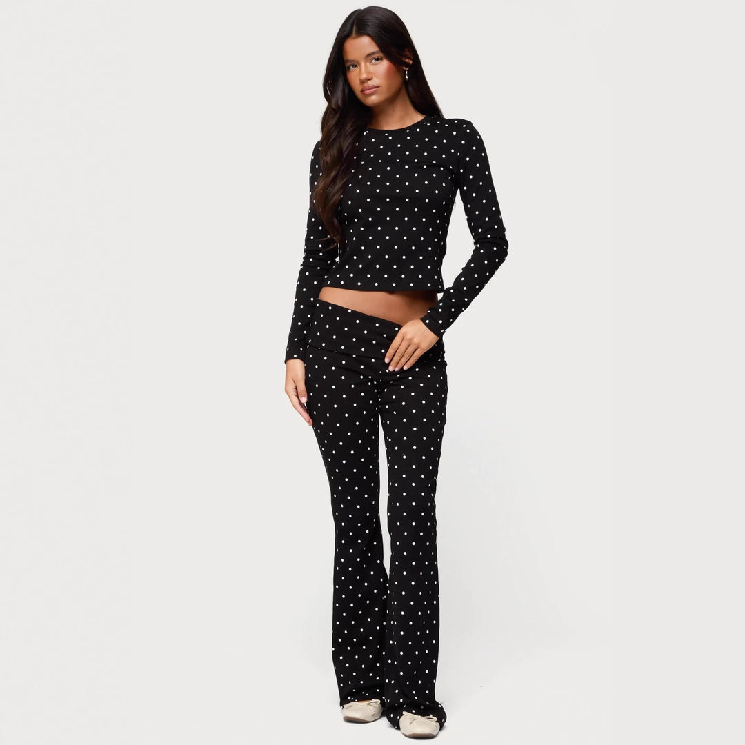 Damen Langärmliges Polka-Dots Oberteil und Leggings Set Echo Archiv