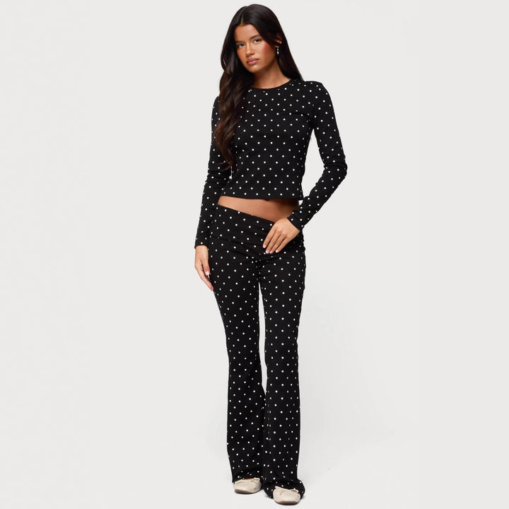 Damen Langärmliges Polka-Dots Oberteil und Leggings Set Echo Archiv