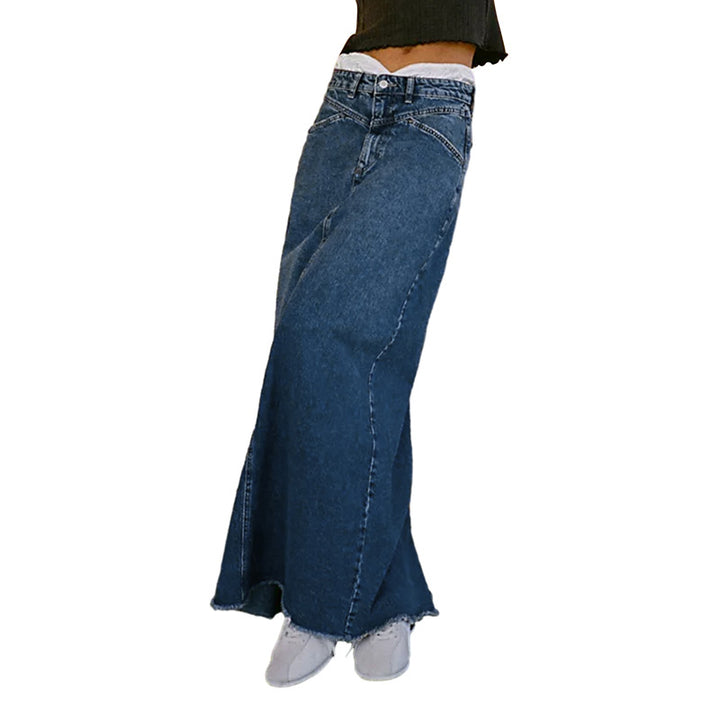 Damen Maxirock aus schwarzem Denim mit seitlichen Taschen und lässigem Schnitt Echo Archiv