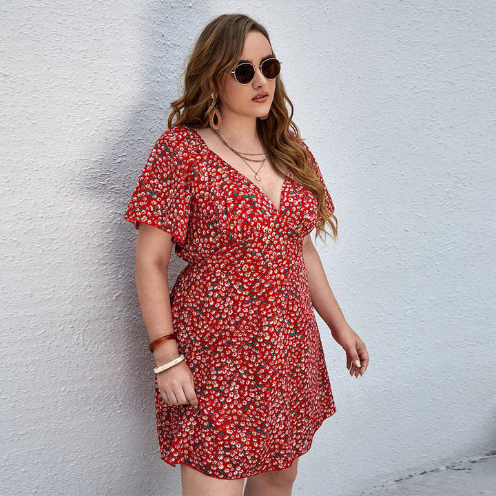 Damen Blütensommerkleid mit V-Ausschnitt und lockeren Ärmeln Echo Archiv