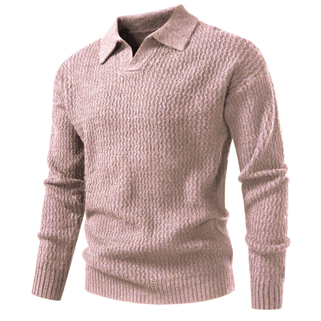 Herren Polokragen-Feinstrickpullover mit strukturierter Wellenoptik und geripptem Saum Echo Archiv