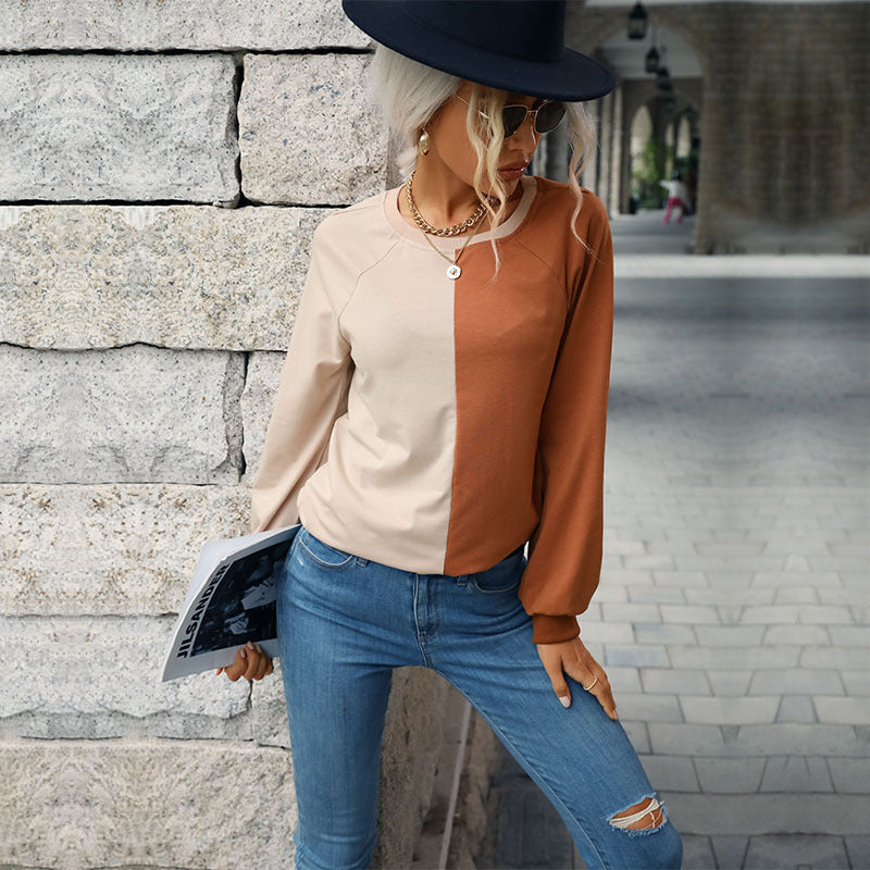 Damen Zweifarbiger Feinstrickpullover mit Raglanärmeln und legerer Passform Echoarchiv