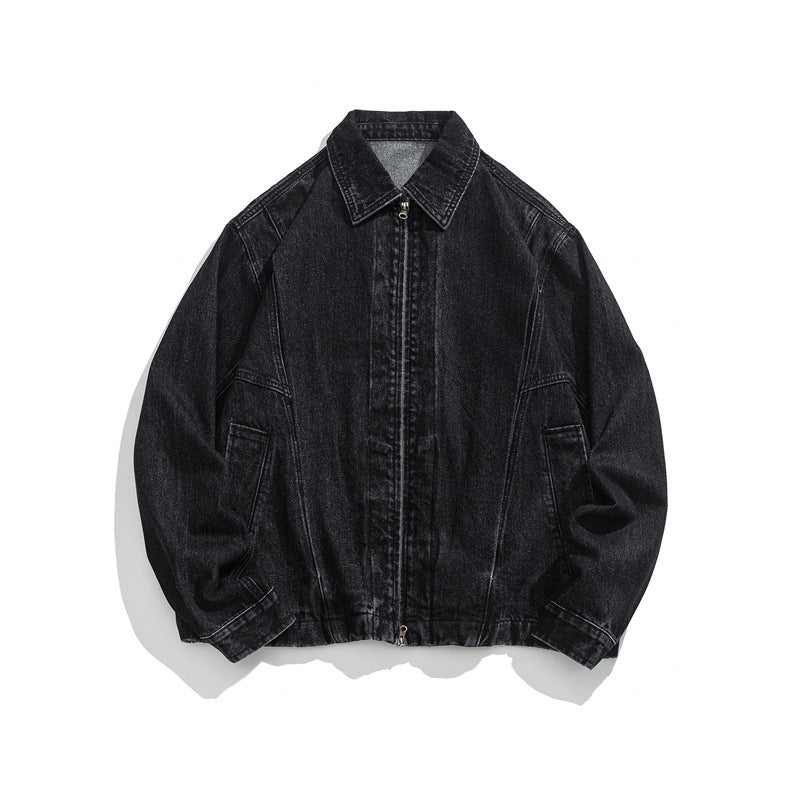 Unisex Kurz geschnittene Denim-Workerjacke mit durchgehendem Reißverschluss und kastiger Silhouette Echoarchiv