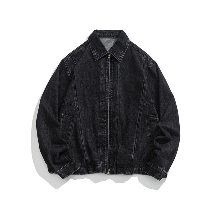 Unisex Kurz geschnittene Denim-Workerjacke mit durchgehendem Reißverschluss und kastiger Silhouette Echoarchiv