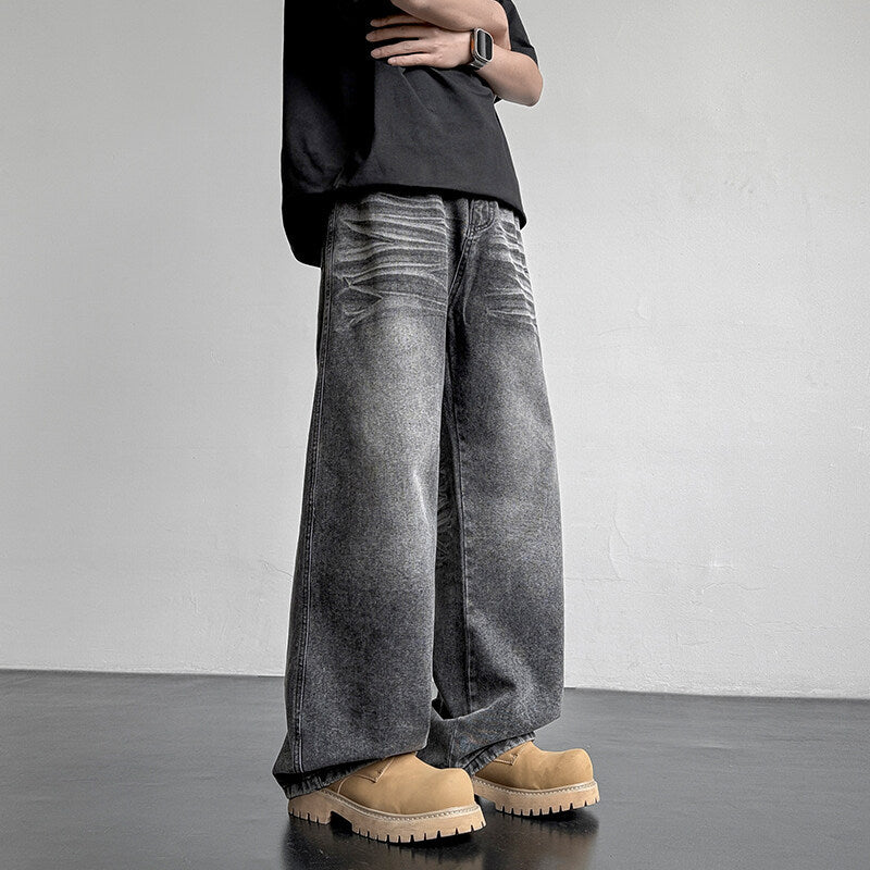 Unisex Weit geschnittene Denim-Hose mit einzigartigen Waschung und legerem Design Echoarchiv
