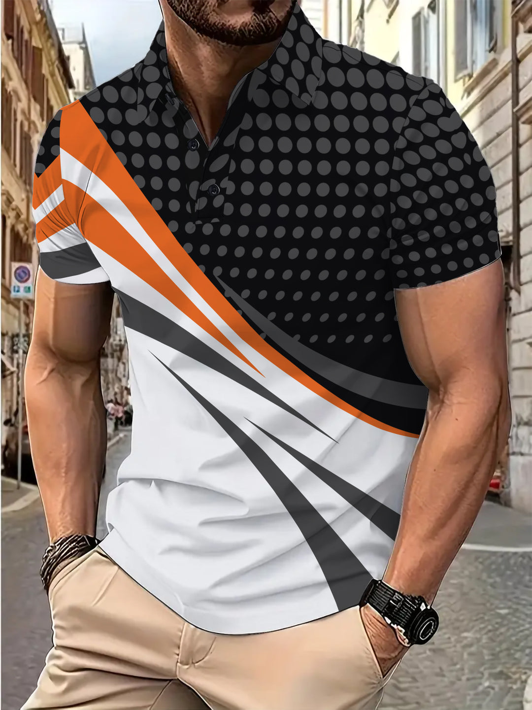 Herren Sportliches Poloshirt mit dynamischem Grafikdesign Echoarchiv