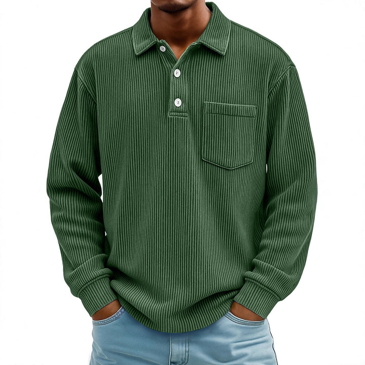 Herren Lässiger Longsleeve Poloshirt aus strukturiertem Stoff Echoarchiv