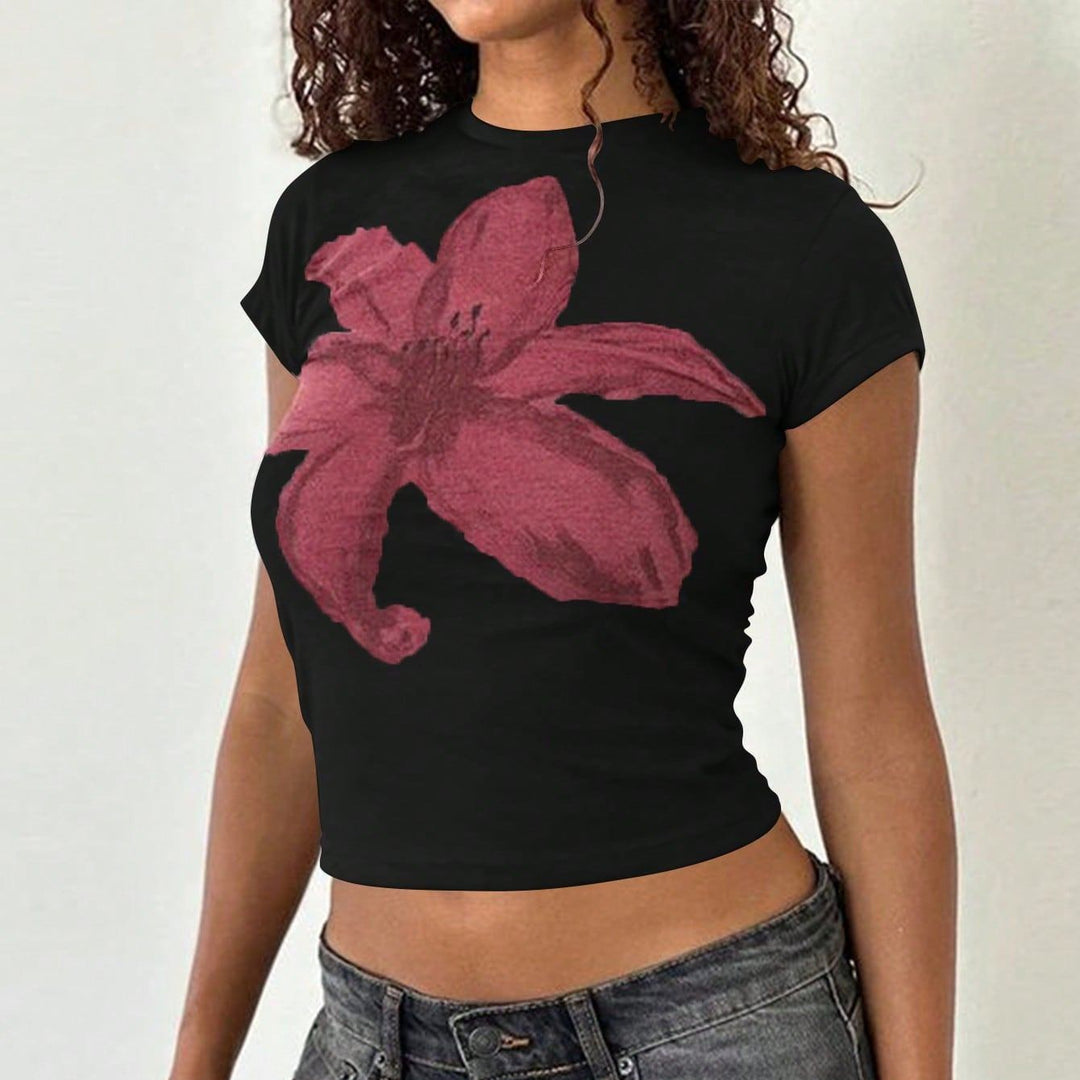 Damen Crop-T-Shirt mit floralem Design und körperbetontem Schnitt Echo Archiv