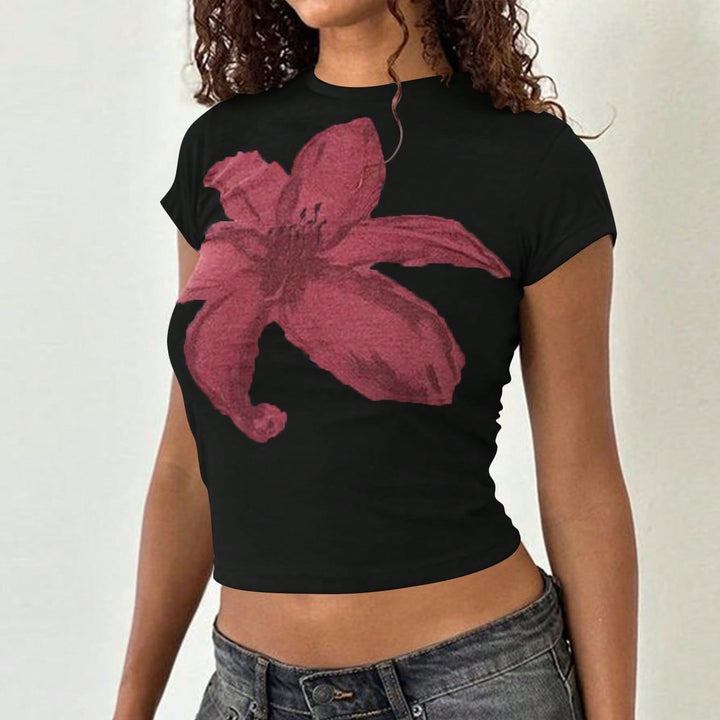 Damen Crop-T-Shirt mit floralem Design und körperbetontem Schnitt Echo Archiv