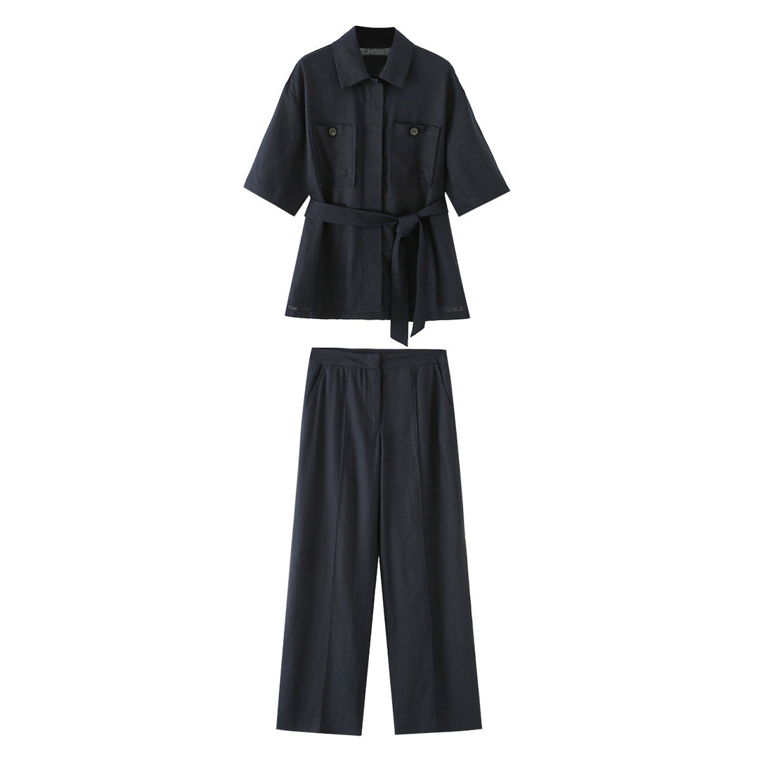 Damen Weit geschnittene Leinenhose mit Bügelfalte und hoher Taille Echo Archiv