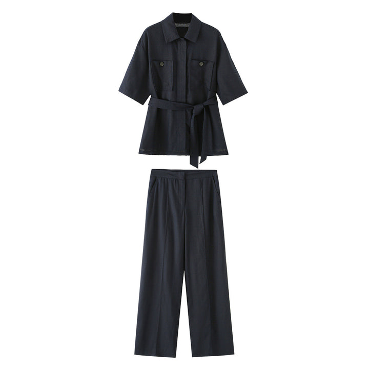 Damen Weit geschnittene Leinenhose mit Bügelfalte und hoher Taille Echo Archiv