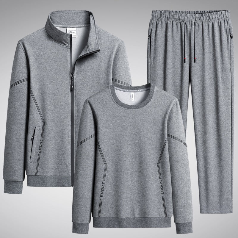 Herren Dreiteiliges Performance-Trainingsset mit Stehkragen-Zipjacke, Rundhals-Sweater & tapered Jogginghose Echoarchiv