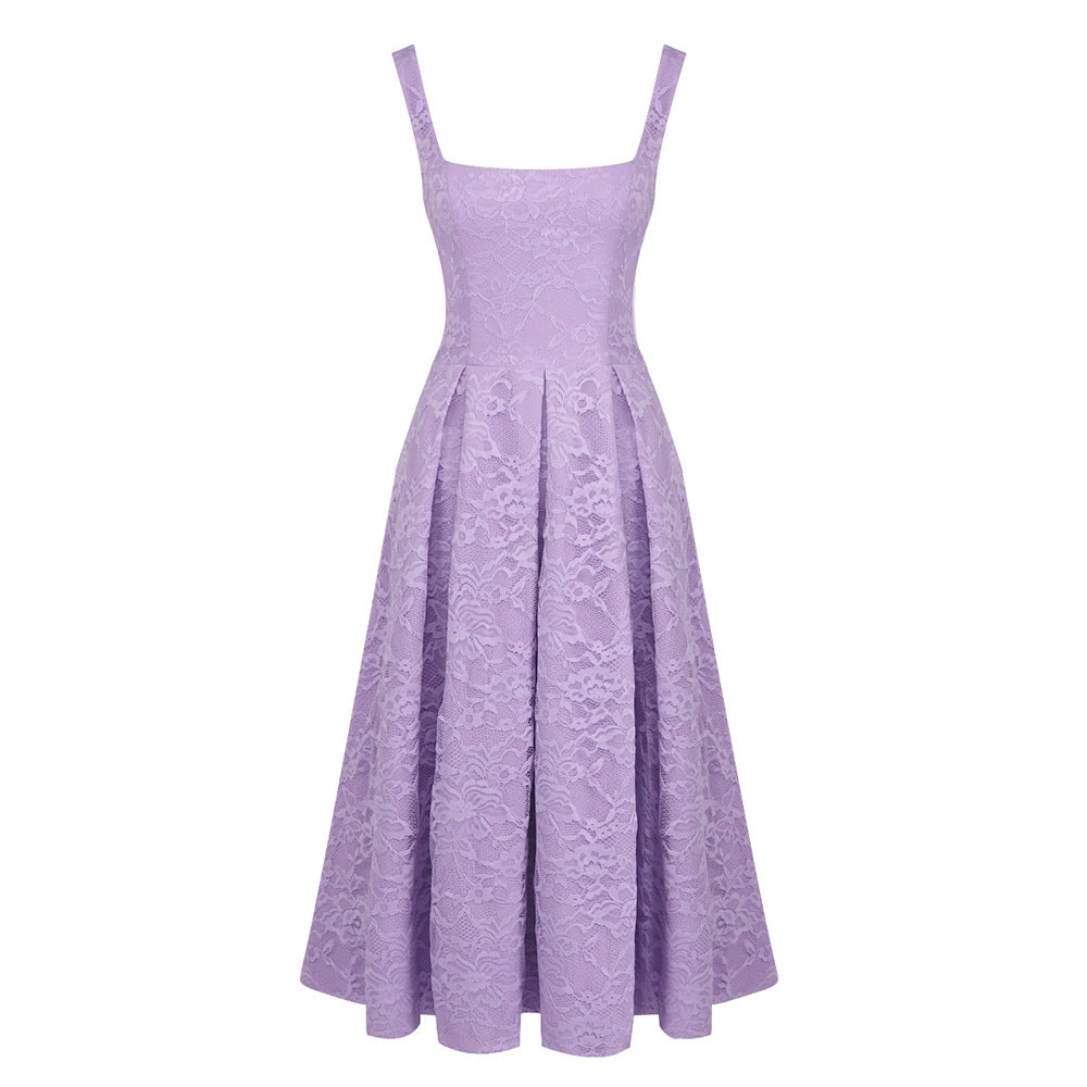 Damen Spitzen-Maxikleid im A-Linien-Stil mit tiefem Ausschnitt und taillierter Silhouette Echo Archiv