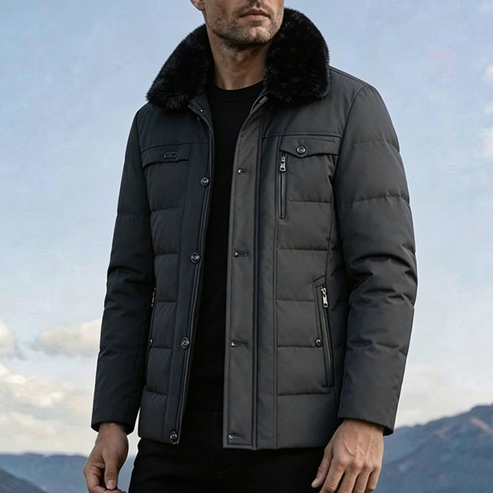 Herren Elegante Steppjacke mit hohem Kragen und Kunstfellkragen Echo Archiv
