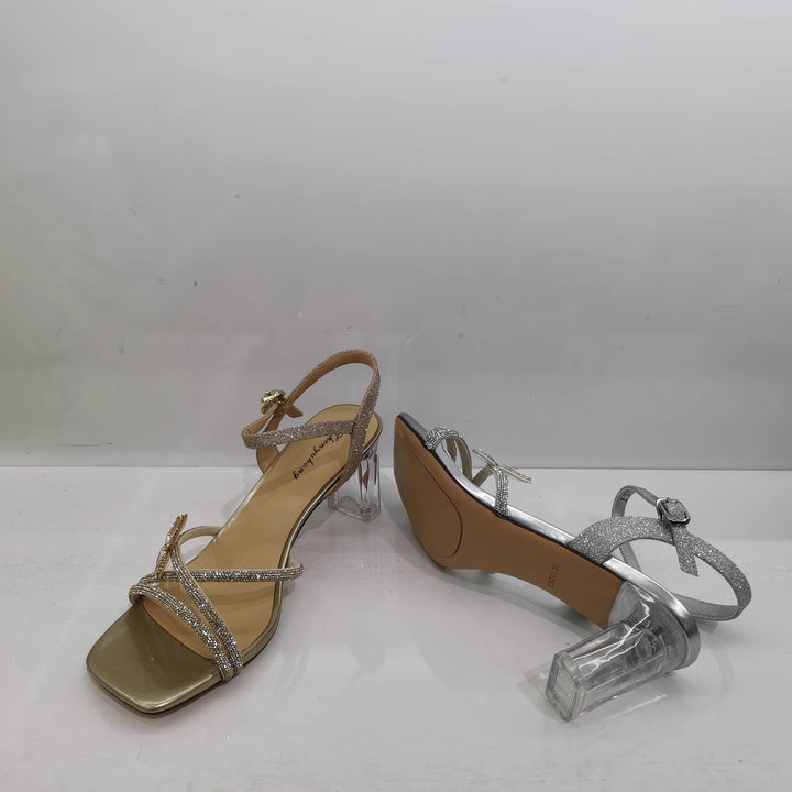 Damen Sandalette mit transparentem Blockabsatz, quadratischer Zehenbox und funkelnden Riemchen Echo Archiv