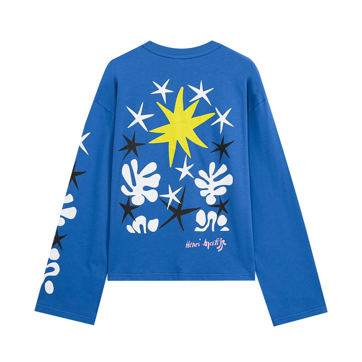 Damen Cropped Oversize‑Langarmshirt mit Grafikprint und Rundhalsausschnitt Echo Archiv
