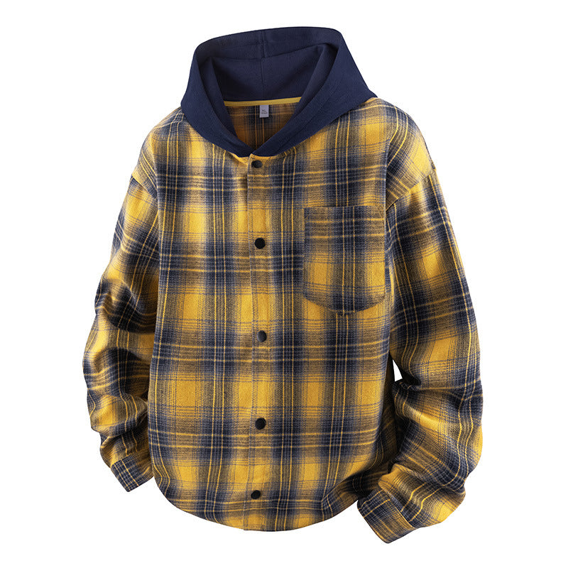 Herren lässige Hemdjacke mit gefütterter Kapuze und Karomuster Echoarchiv