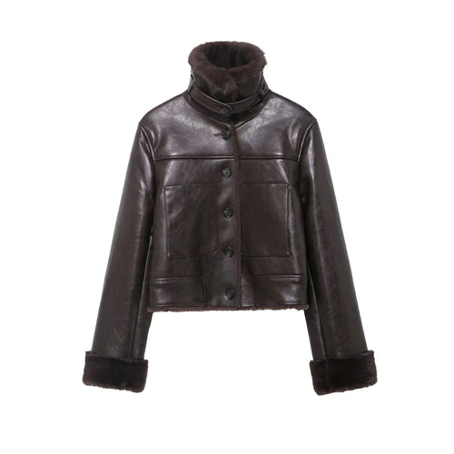 Damen nan cropped Fliegerjacke mit Teddyfutter und verstellbarem Halsriemen Echo Archiv