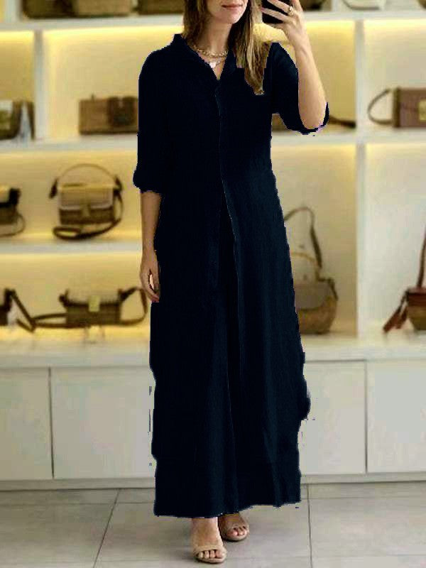 Damen nan langes Leinen-Hemdblusenkleid mit durchgehender Knopfleiste, Hemdkragen und dezentem A-Linien-Schnitt Echo Archiv