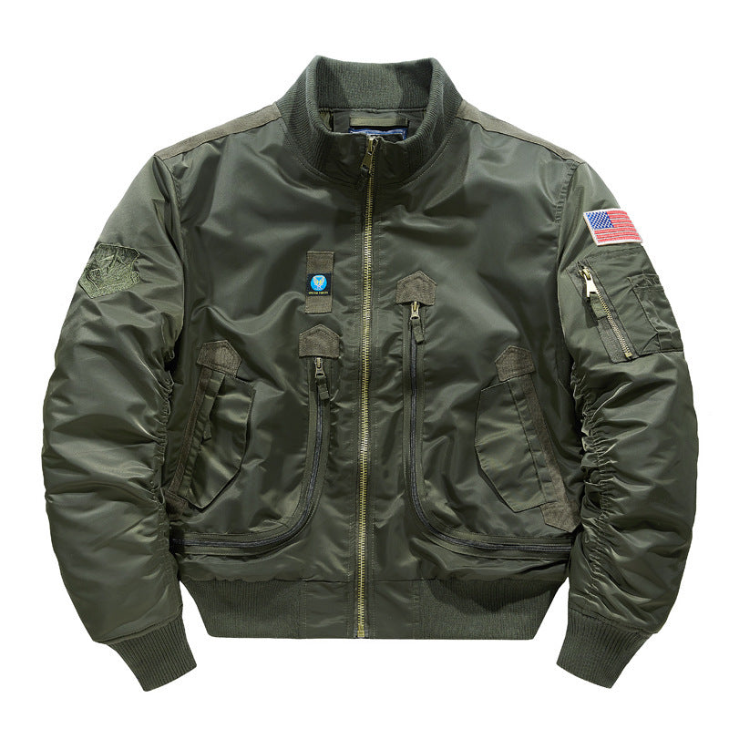 Herren Bomberjacke im Militärstil mit mehreren Reißverschluss-Taschen und Stehkragen – Brevano