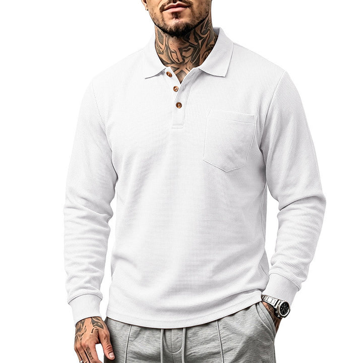 Herren Waffelstruktur-Poloshirt mit Brusttasche und Holzknöpfen Echoarchiv