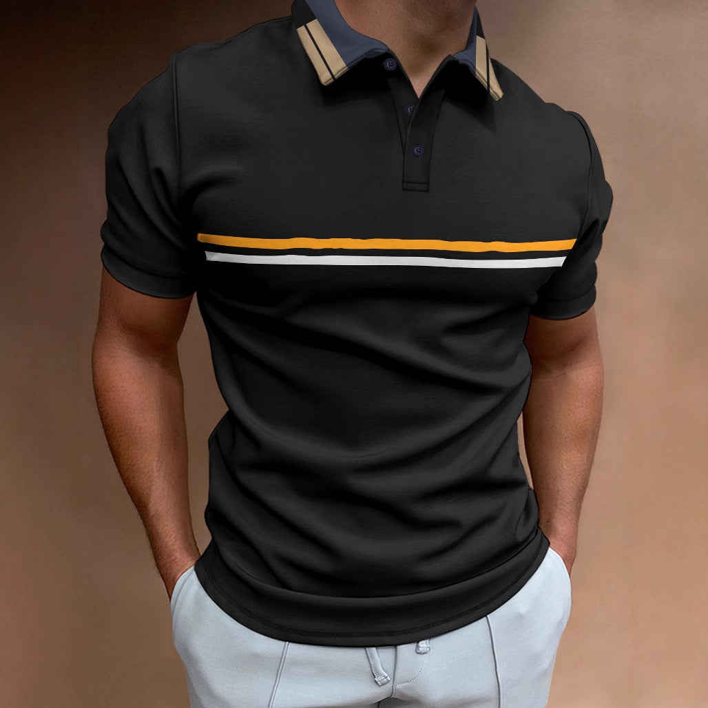 Herren modisches Kurzarm-Polohemd mit eleganten Streifen Echoarchiv
