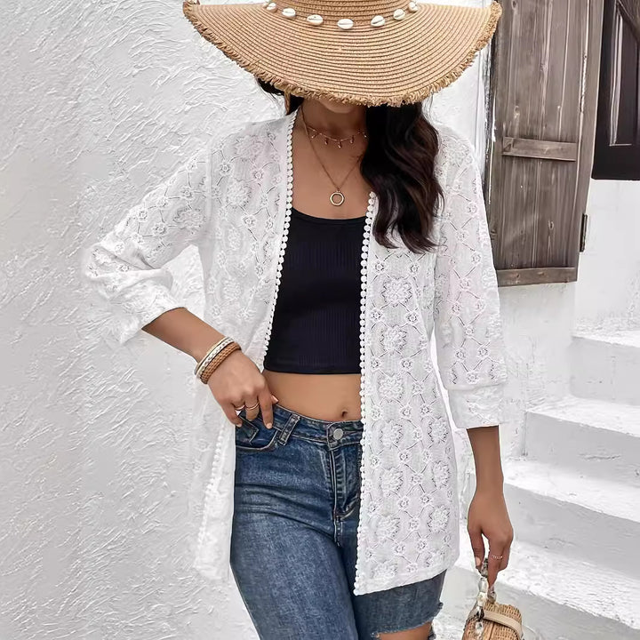 Damen nan luftiger Spitzenkimono Strandcardigan mit gehäkelter Bordüre Echo Archiv