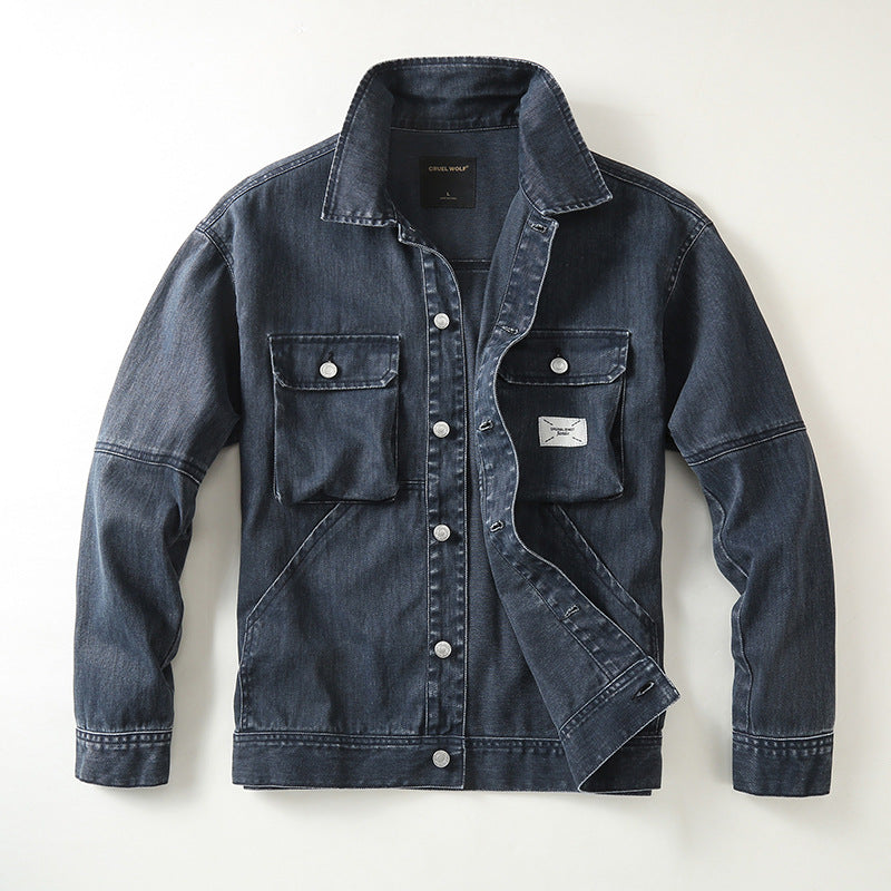 Herren Utility-Denimjacke mit Oversized-Brusttaschen und durchgehender Knopfleiste Echoarchiv