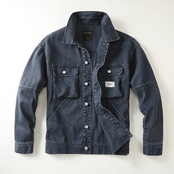 Herren Utility-Denimjacke mit Oversized-Brusttaschen und durchgehender Knopfleiste Echoarchiv