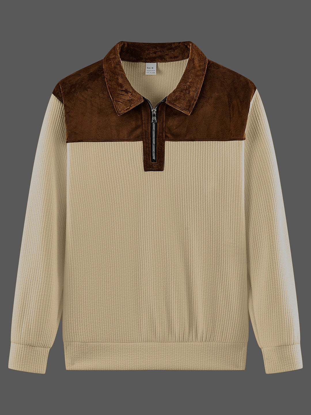 Unisex nan feinstrukturierter Strickpullover mit halbem Reißverschlusskragen und Samtbesatz Echo Archiv