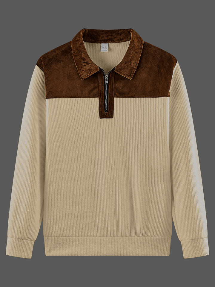 Unisex nan feinstrukturierter Strickpullover mit halbem Reißverschlusskragen und Samtbesatz Echo Archiv