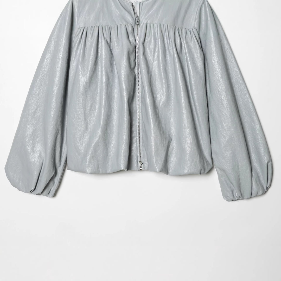 Damen nan kurze glänzende Oversize-Bomberjacke mit geraffter Brustpasse und voluminösen Ballonärmeln Echo Archiv