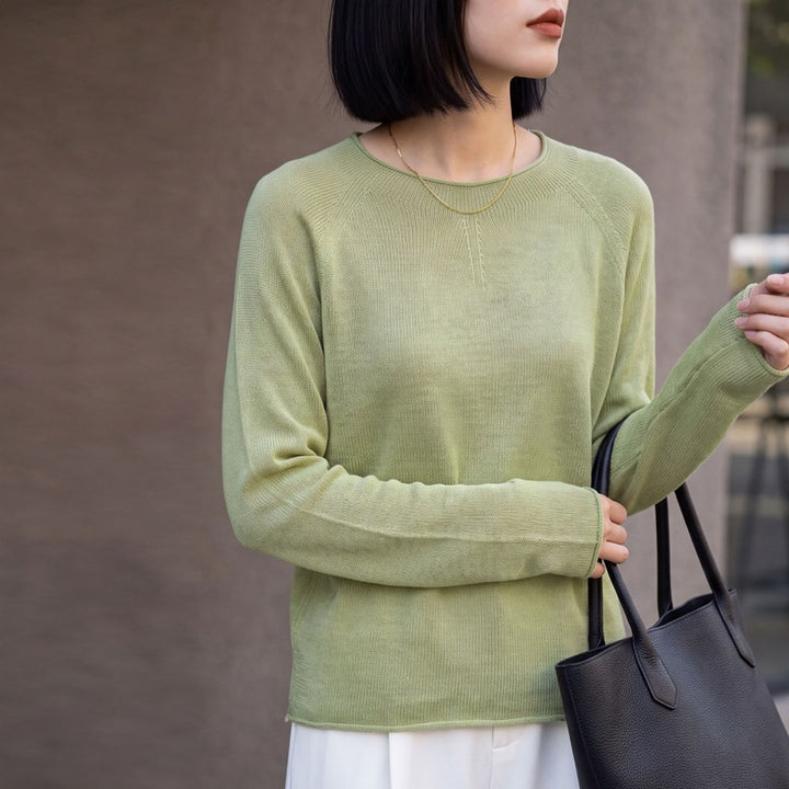 Damen Leichter Rundhalsausschnitt-Pullover in Kaschmir-Optik mit Raglanärmeln Echoarchiv