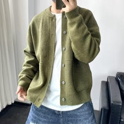 Herren lässige Strickjacke mit Druckknöpfen und praktischen Taschen Echoarchiv