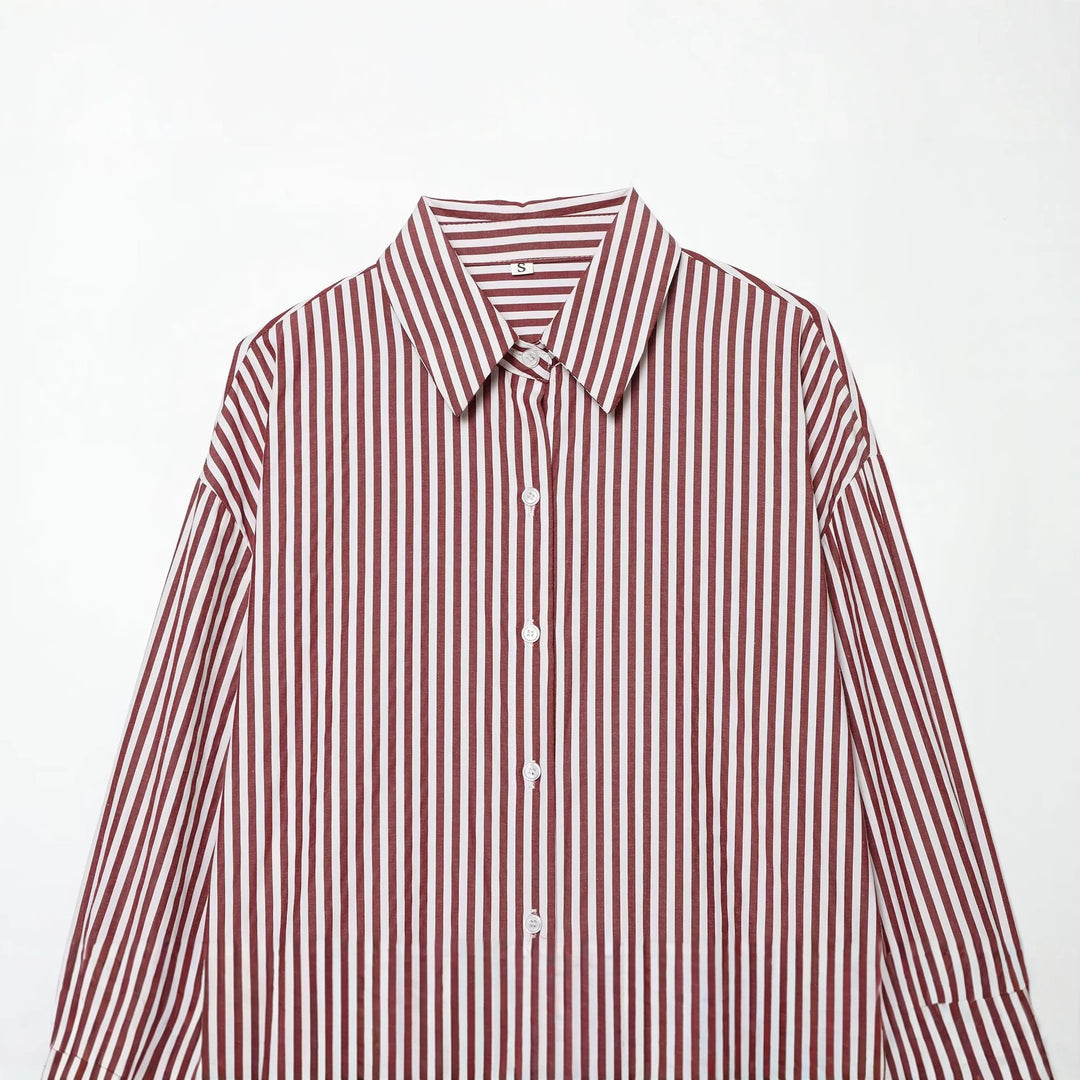 Damen Oversize Streifen‑Hemdbluse mit überschnittener Schulter und verlängertem Saum Echo Archiv