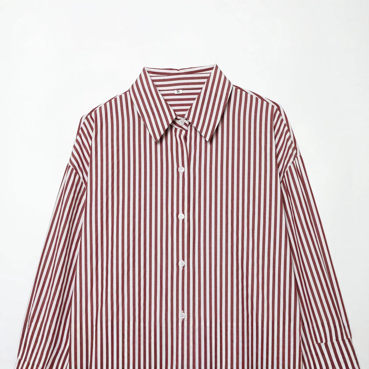 Damen Oversize Streifen‑Hemdbluse mit überschnittener Schulter und verlängertem Saum Echo Archiv