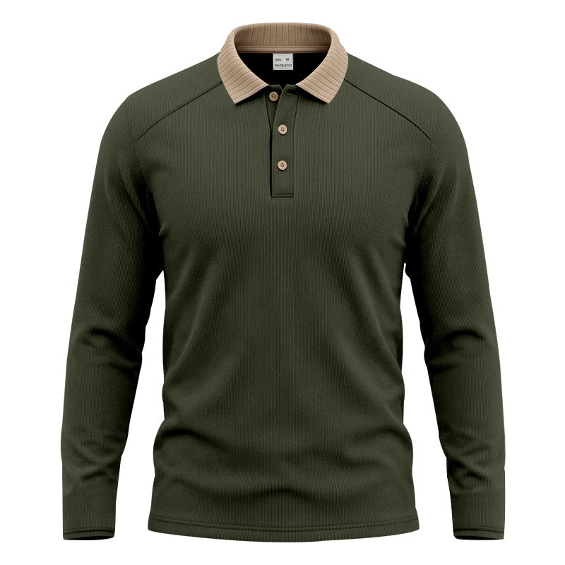 Herren Langarm-Poloshirt mit gerippter Kontrastkragen und feiner Waffelstruktur Echoarchiv