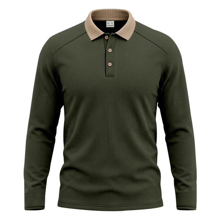 Herren Langarm-Poloshirt mit gerippter Kontrastkragen und feiner Waffelstruktur Echoarchiv